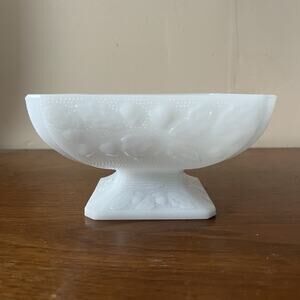 Vintage Milk Glass MJ 25 Stippled Acorn And Oakleaf Fitted Candy Bowl